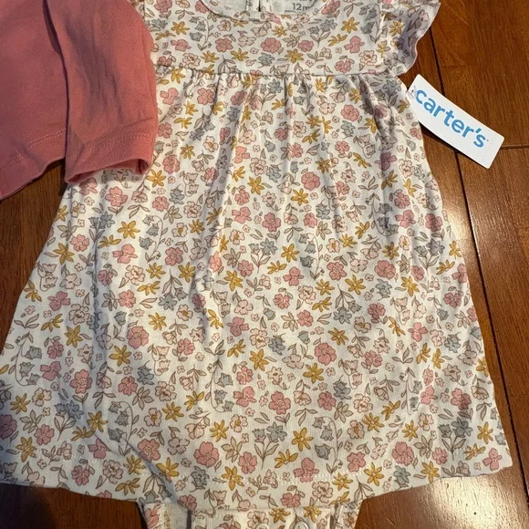 Carters Baby Girl Dress With Sweater Set 12M Pink Floral Cotton NEW WITH TAGS - Picture 3 of 8